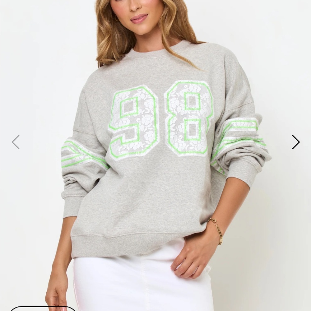 Grey Crewneck Sweatshirt with Neon Green 98 Detail size small oversized